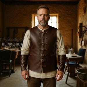 Handmade Brown Leather Jerkin Vest: Medieval Renaissance Cosplay