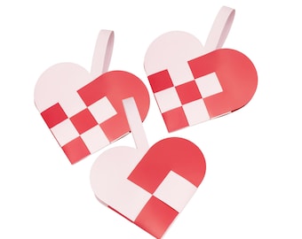 Danish Woven Heart Baskets DIY Kit | Pink Red Scandinavian Paper Craft (Set of 6)