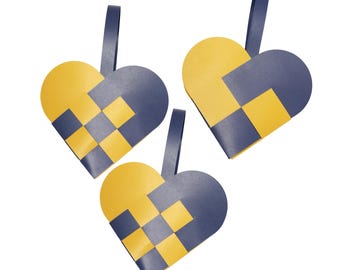Danish Woven Heart Basket Craft Kit | Michigan Maize Blue Paper Decor (Set of 6)