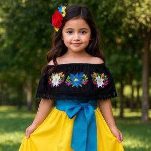 Beautiful Mexican Embroidered Blouse and Skirt Set -Traditional Girls Set - Handmade Authentic Clothing