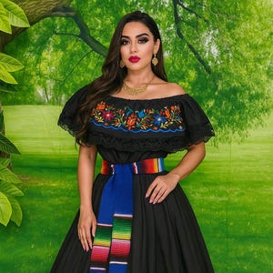 Mexican Folklorico Dance Costume - Elena Outfit for Cinco de Mayo Celebration - Handmade Women&#39;s Outfit