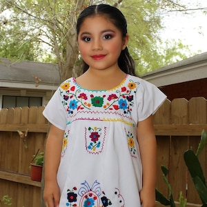 Beautiful “Chanelito” dress & Authentically Hand Embroidered by experienced Artisans from  Puebla Mexico, Sizes: 0 months old - 12 years old