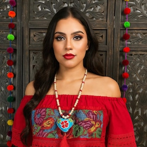 Shoulder Cross-stitched Floral Design Blouse - Artisanal Flower Blouse