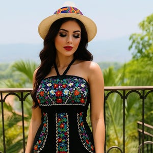 Beautiful Embroidered Halter Sun Dress - Artisanal Embroidered Summer Dress