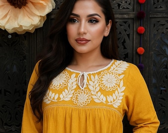 Hand Embroidered Mexican Blouse – Floral Design, Medium