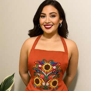 Stunning Handcrafted Floral Design Embroidered Cooking Apron | Unique Kitchen Accessories