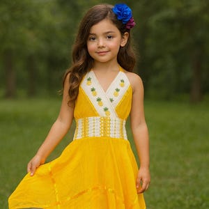Artisanal Pinneapple Embroidered Girls Dress - Mexican Embroidered Dress