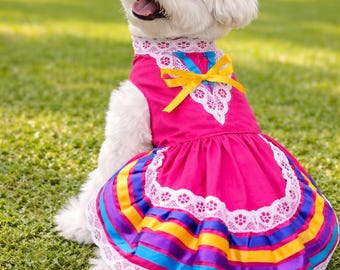 Doggy/Kitty Breed Embroidered Jalisco Dress - Handmade Dog/Cats Clothing