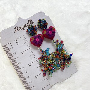 Beautiful Handmade Heart Coral Earrings - Beaded Earrings - Handmade Earrings - Felt Earrings