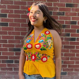 Summertime Mexican Halter Blouses - Artisan Made Embroidered Blouses - Floral Halter Blouse