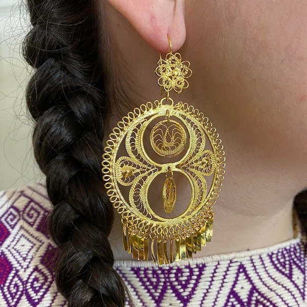 2 Medallions-Gorgeous & Elegant Mexican Artisanal Gold Plated Filigree Earrings, beautifully made by our Oaxaca Partners