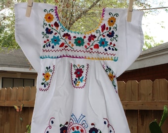 Beautiful “Chanelito” dress & Authentically Hand Embroidered by experienced Artisans from  Puebla Mexico, Sizes: 0 months old - 12 years old