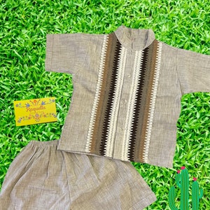 Boys Artisanal Guayabera &quot;Maya&quot; Set - Handmade Boys Outfit - Size 4