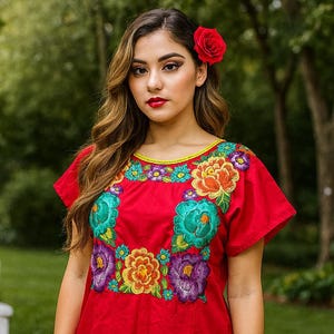 Beautiful Handmade Cotton Huipil / Blouse - Mexican Embroidered Blouse - Artisan Made Blouse