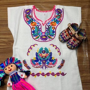 Mexican Floral Embroidered Girls Dress - Handcrafted Floral Dress