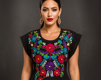 Gorgeous Mexican Embroidered "Maya" Artisanal Dress - Handmade and crafted detail with Pedal machine  - Small - 2X