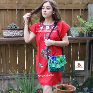 Women's Hand Embroidered Puebla Dress in S, M, L, XL, 2X & 3X sizes - Mexican Hand Embroidery Dress