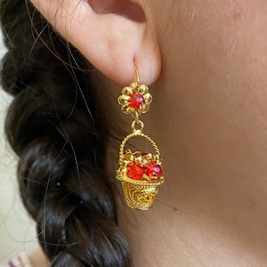 Gorgeous floral &quot;Canasta&quot; Elegant Mexican Artisanal Gold Plated Filigree Earrings - Beautiful Folkloric Earrings made by our Oaxaca Partners