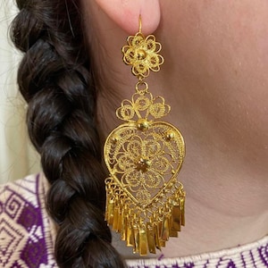 Heart-Traditional Mexican Artisanal Earrings - Gold Plated Beautiful Folkloric Earrings made by our Oaxaca Artisan Partners