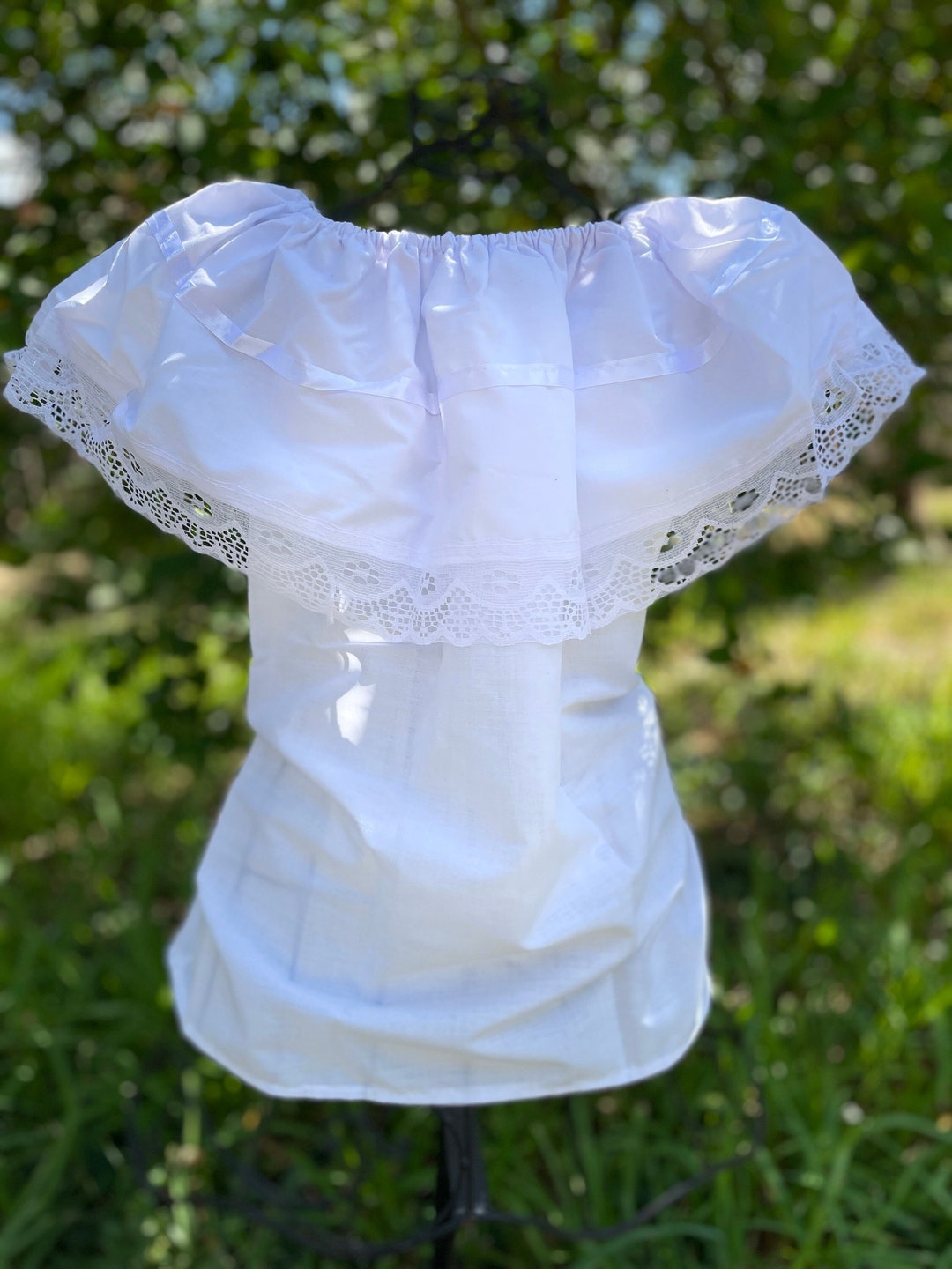White Peasant Blouse With Sating White Ribbon & White Lace - Etsy