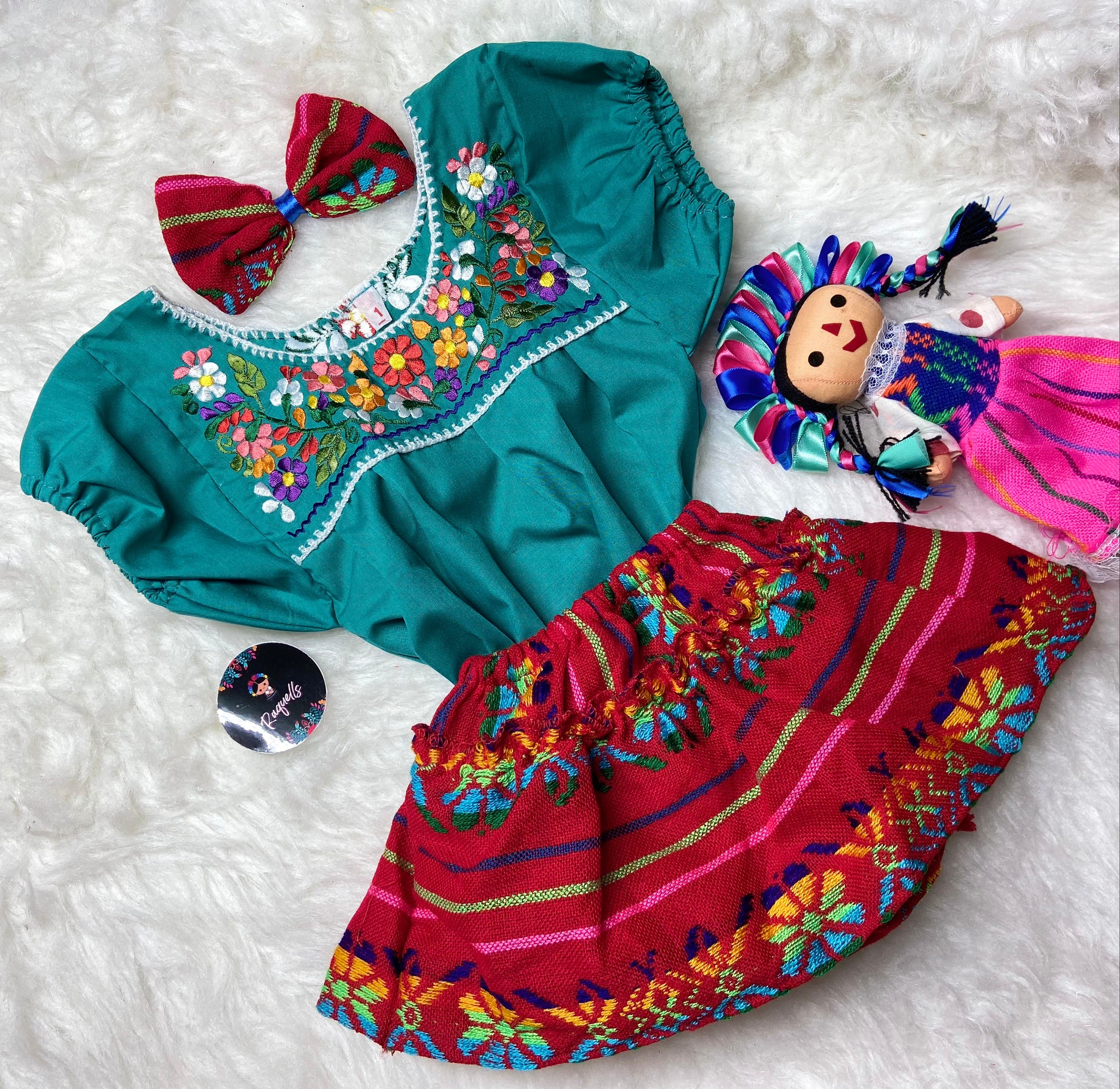 Baby Sarape Bloomers Outfit (6-9 Months) - Embroidered Blouse & Hairbow