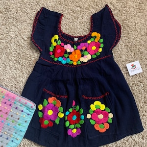12 Months Handmade Mexican Floral Embroidered Girls Dress - Hand Embroidered Floral Dress