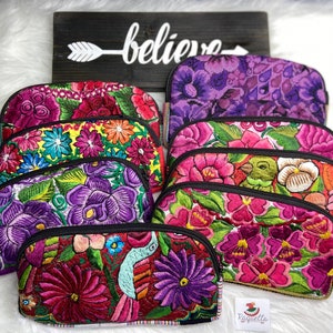 Handwoven Makeup Bag, Embroidered Floral Accents, Mexican Gift