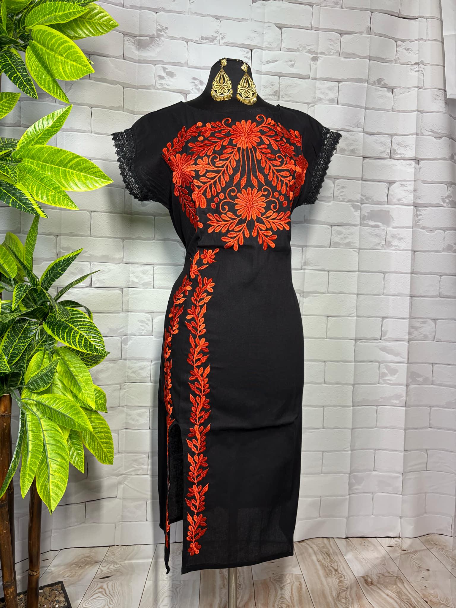 Gorgeous Mexican Embroidered Maya - Artisanal Dress - details crafted with Pedal machine - Simply Elegant - Small - 2X Gorgeous Mexican Embroidered Maya - Artisanal Dress - details crafted with Pedal machine - Simply Elegant - Small - 2X