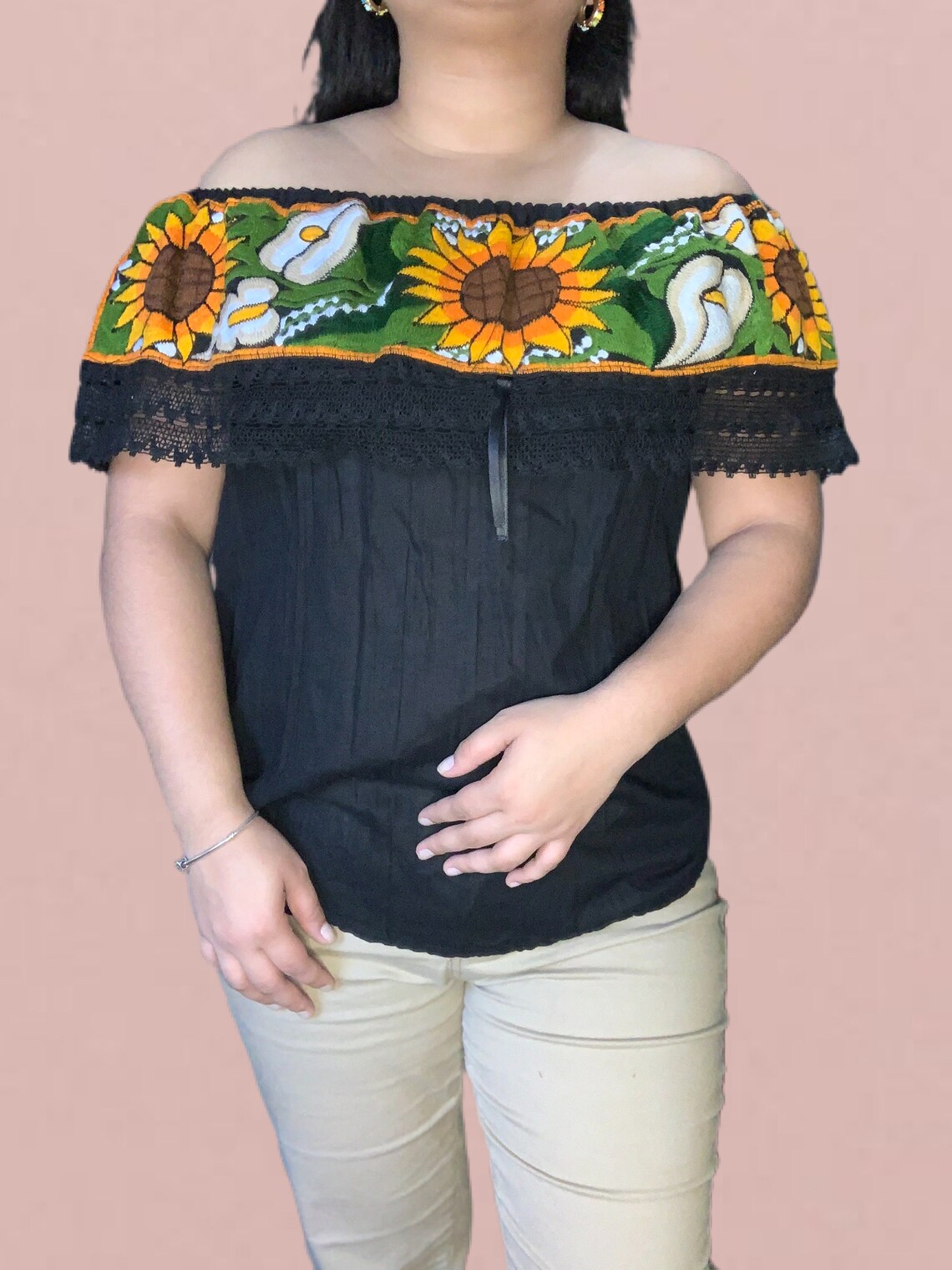 Sunflower off Shoulder Blouse Artisanal Sunflower Blouse Etsy
