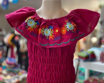 Floral Embroidered Elastic Girl’s Top - Handmade Girl’s Blouse - Artisanal Embroidery