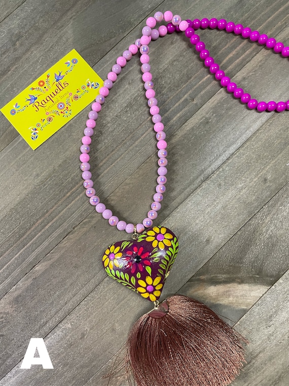 Hand Painted Mexican Heart Necklace – Oaxaca Artisan Jewelry - Etsy