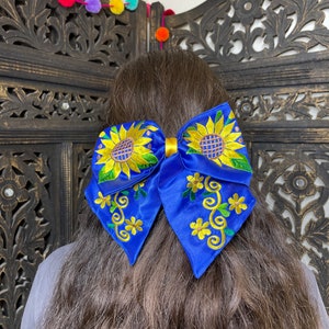 Gorgeous XL Hand Embroidered Mexican Bows - Satin Floral Embroidered Bow