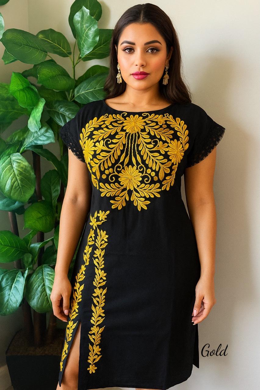 Gorgeous Mexican Embroidered Maya Artisanal Dress - Handmade and crafted detail with Pedal machine - Small - 2X