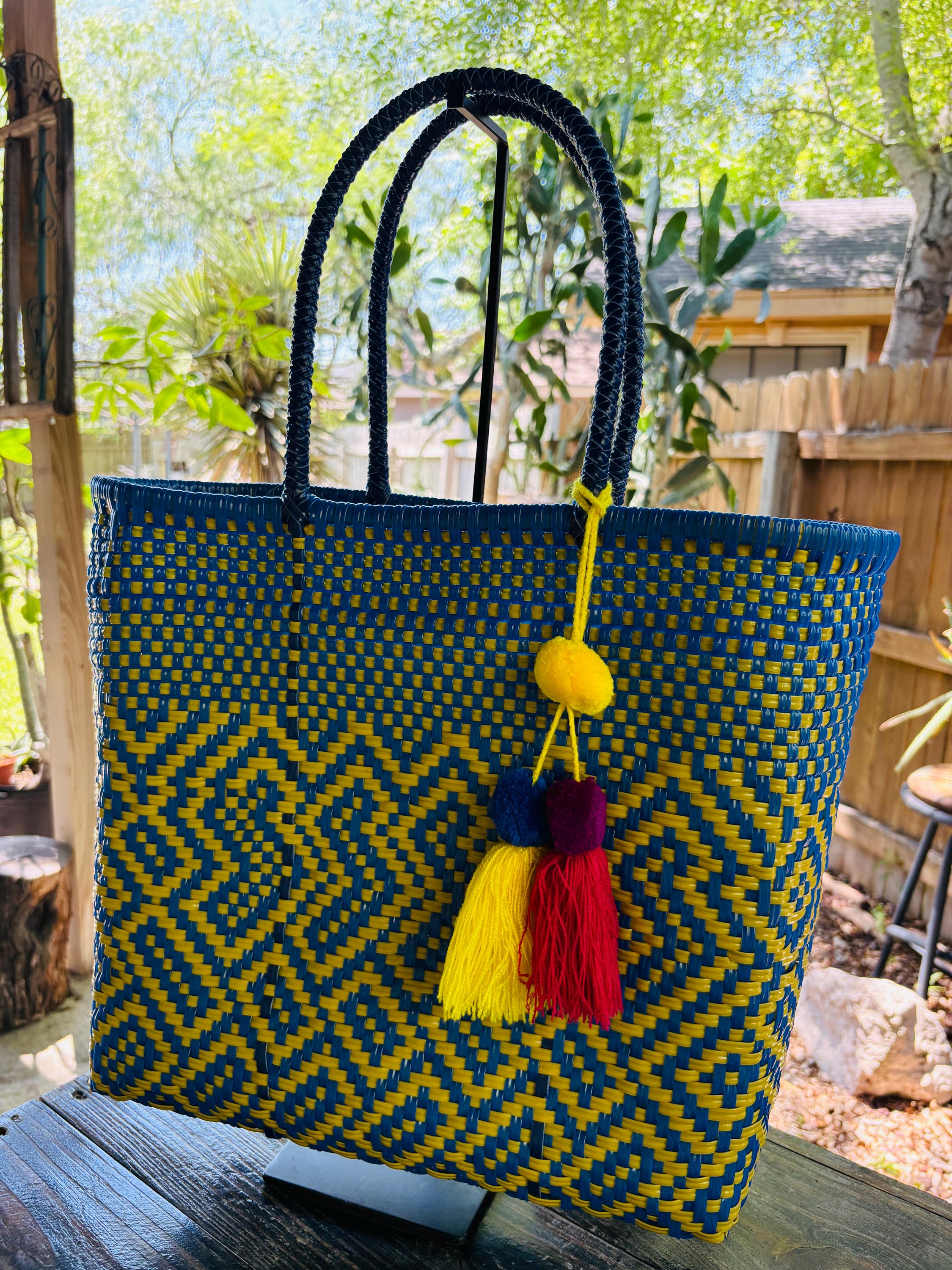 Handwoven Recycled Plastic Tote Bag: Artisan Made Mexican Shoulder