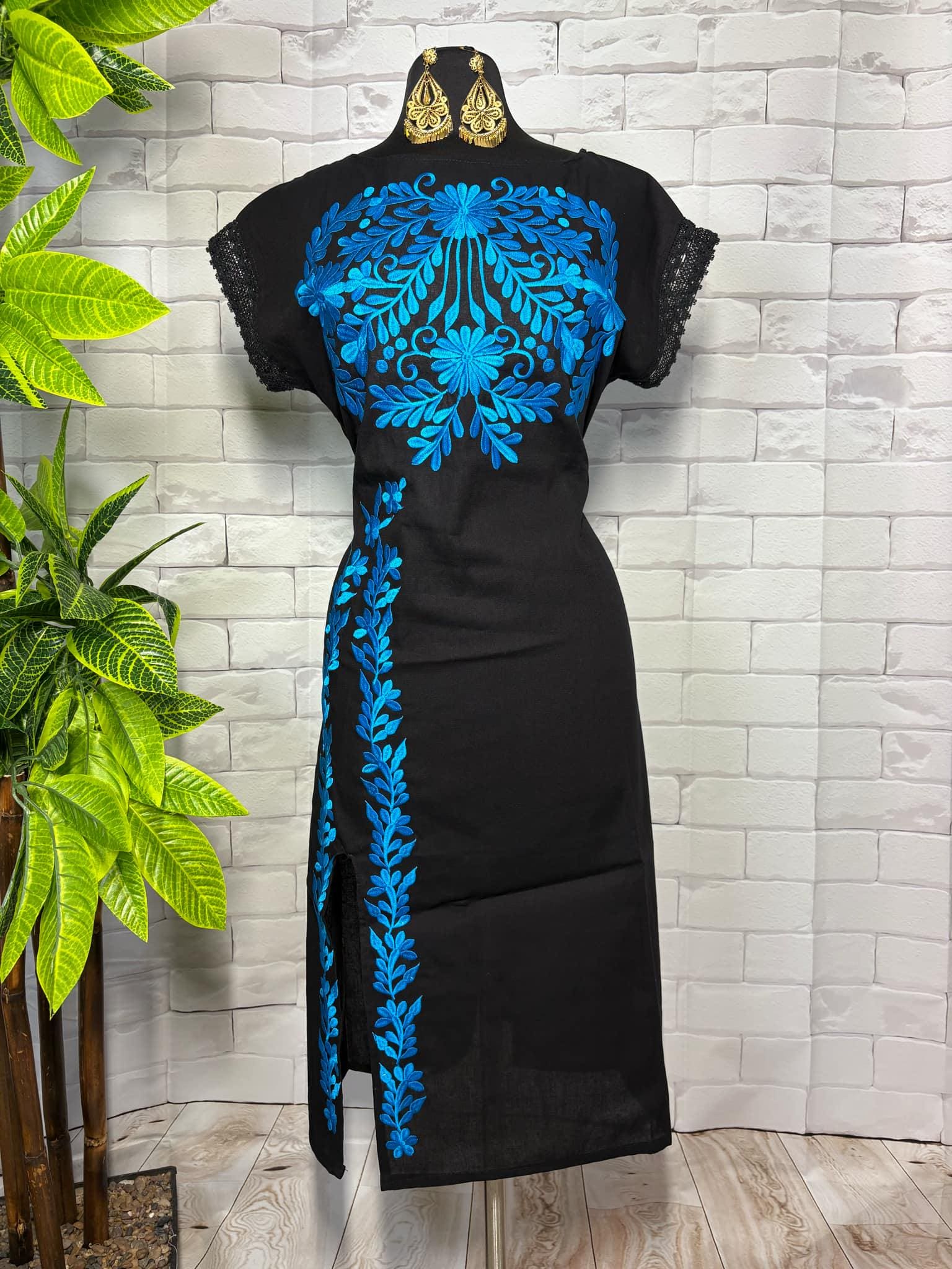 Gorgeous Mexican Embroidered Maya Artisanal Dress - Handmade and crafted detail with Pedal machine - Small - 2X