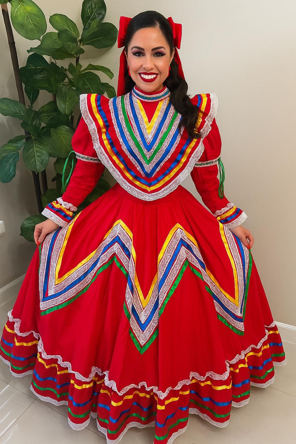 Beautiful Women's Jalisco Outfit - Mexican Culture Costume - Handmade Outfit