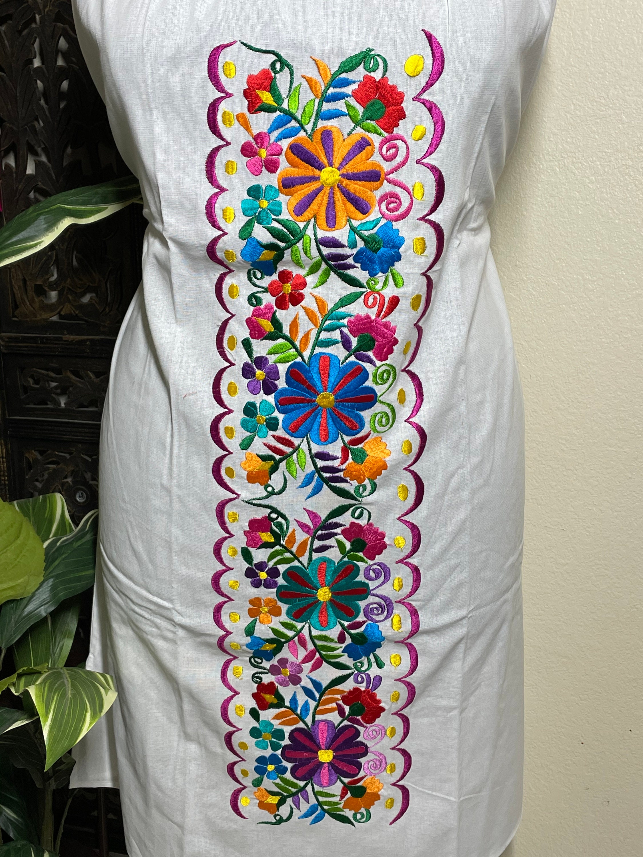 Plus Size Embroidered Mexican Dress - Handmade Artisanal Dress