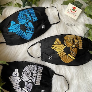 Unisex Face Mask - Embroidered Aztec image with filter sewed-in