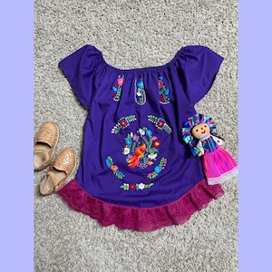 Handmade Embroidered Artisanal Blouse - Mexican Floral Girls Blouse - Size 6