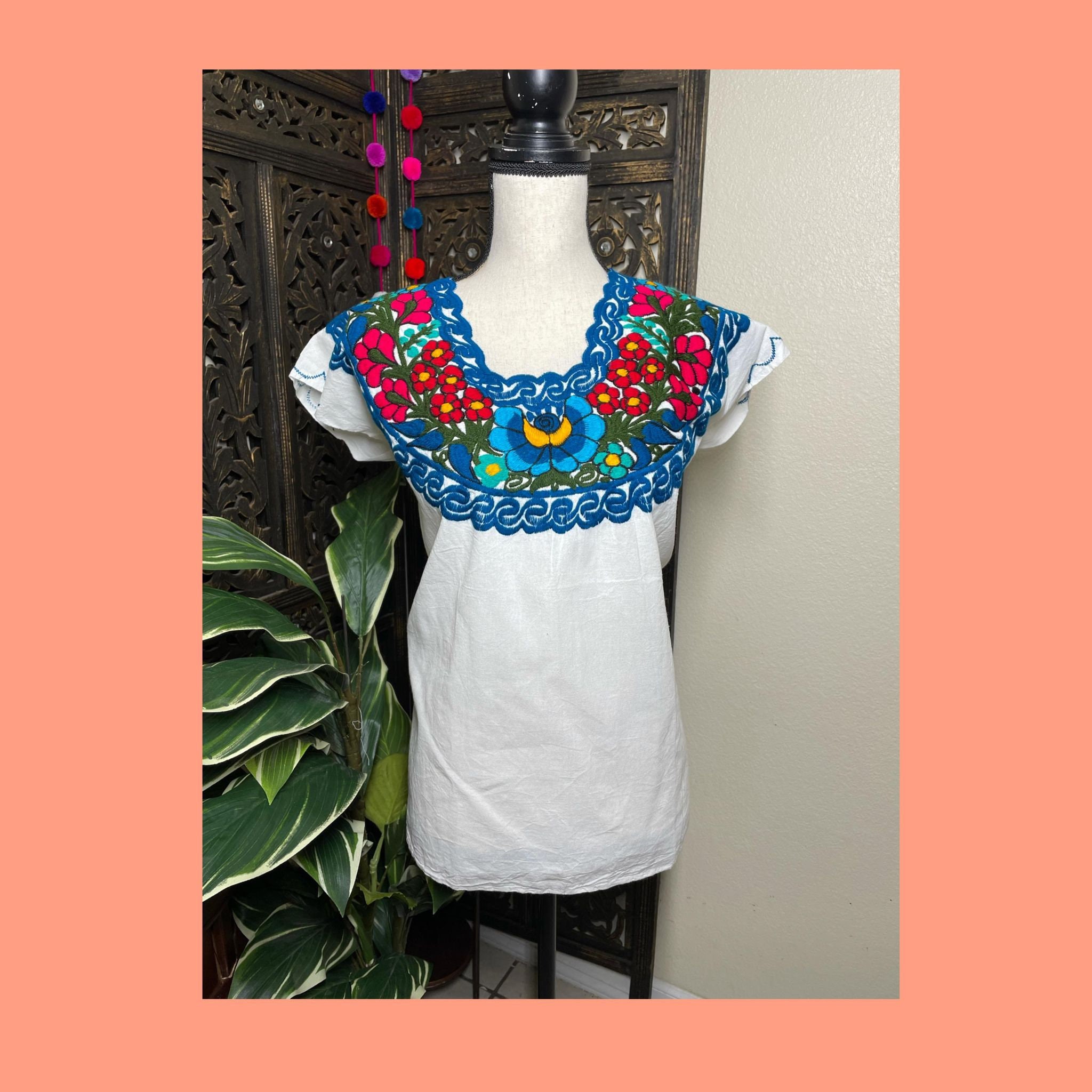 Handmade Floral Embroidered Blouse, Chiapas Mexico - Etsy
