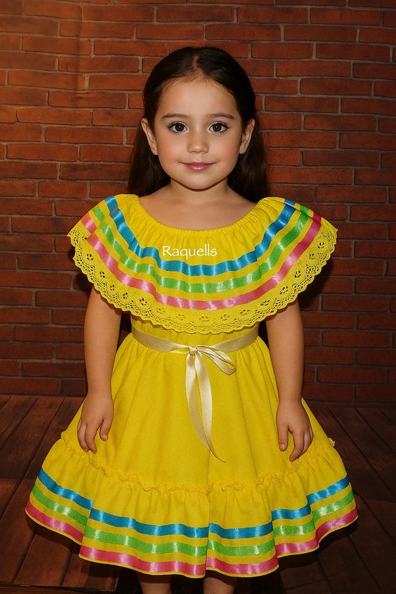 Ribbon Fiesta Dress - Girls Halloween Costume - Handmade Mexican Dress