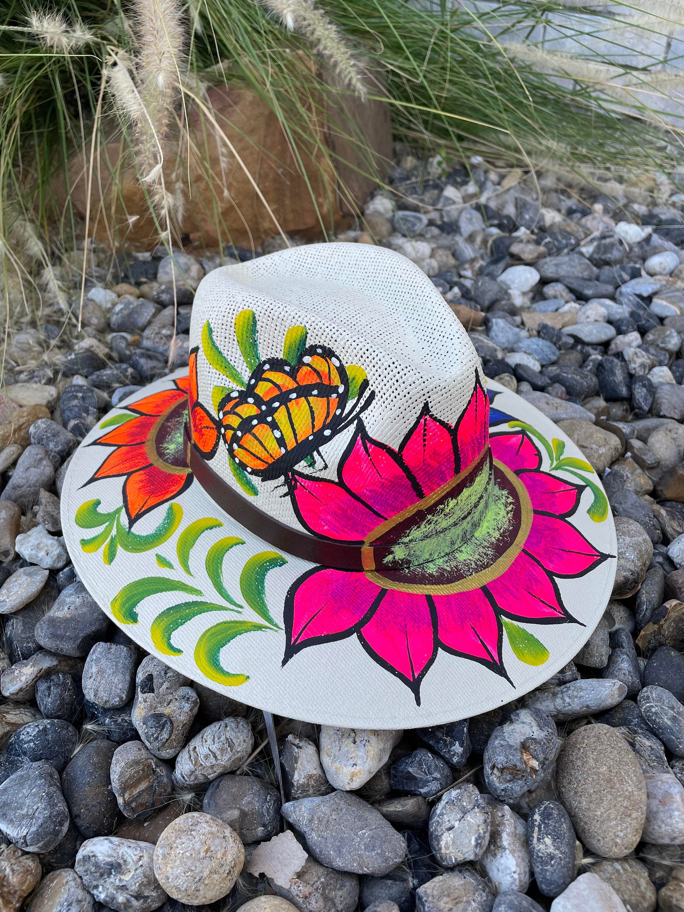 Flowered Hand Painted Boho Artisan Straw Hat For Her Art Lover Floral Burned Hat, Floral Engraved Cowboy Hat, Sunflower Hat  main image 3