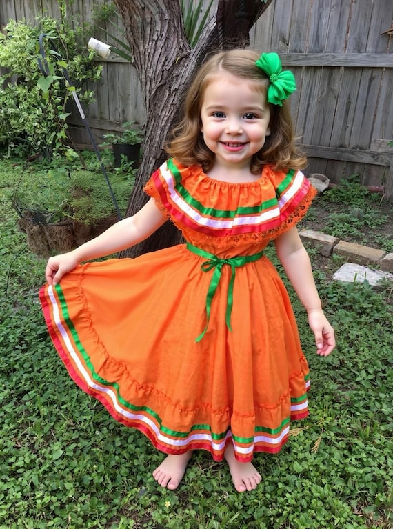 open lace back dress Luli & Me Girls Green / Orange Autumn Glow Floral Smocked Dress