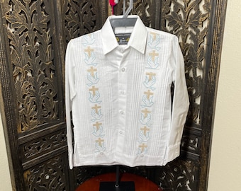 Beautiful Boys Guayabera - Handmade Embroidered First Communion/Primera Comunion Dress Shirt - Size 4T