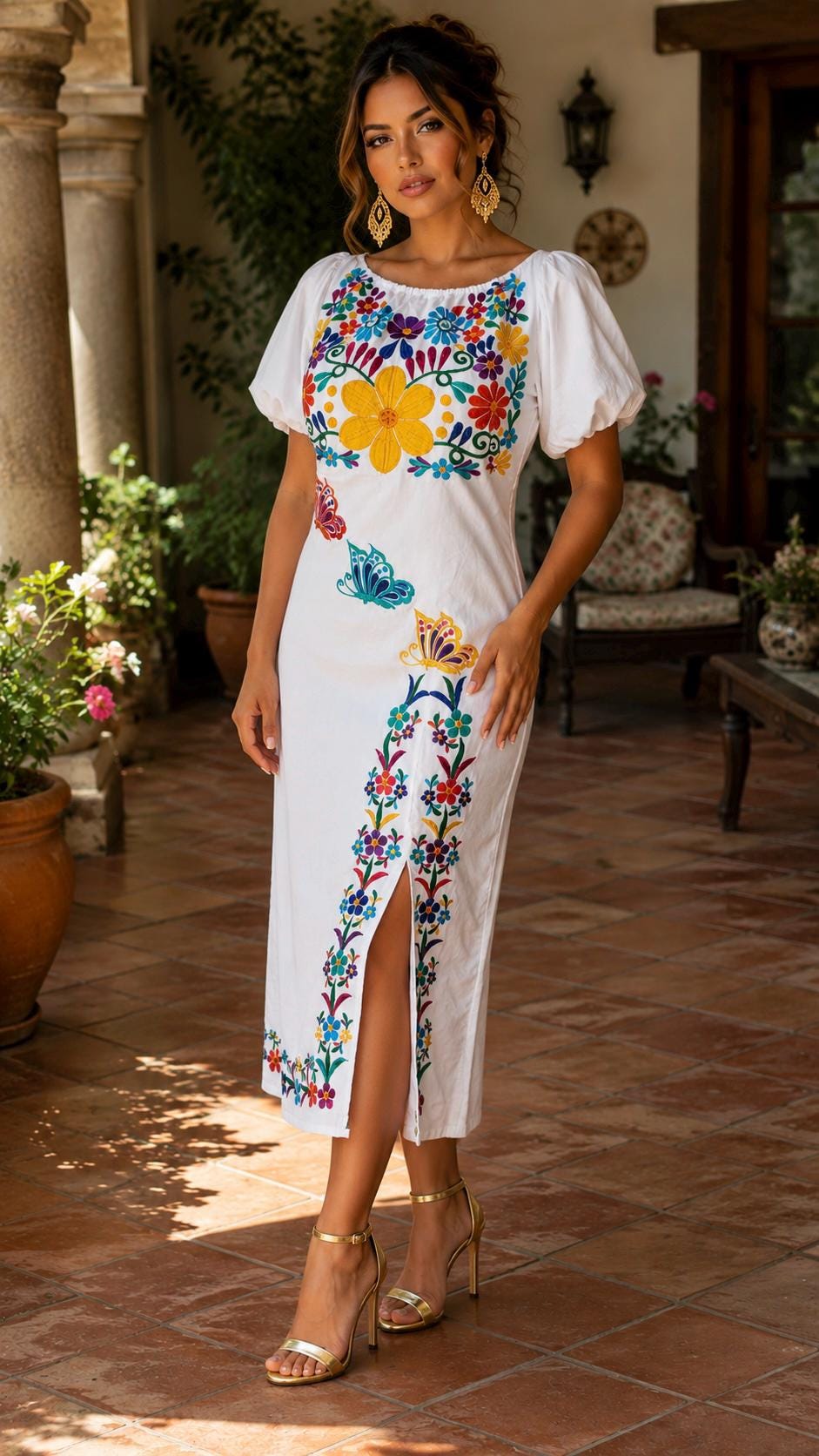 chiffon embriodery dress Floral Embroidery Bead A-line Long Waist Band GLGL3434 EMBELLISHMENT:WITHOUT EMBELLISHMENTS feminine touch sneakers:Dress Shoes Summer Tan Dress –