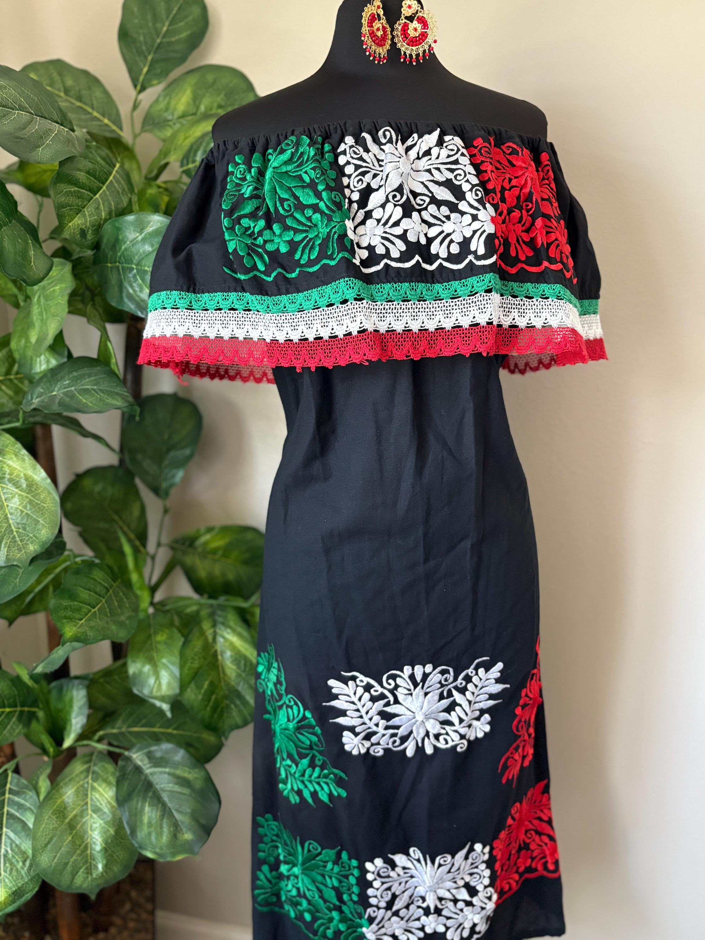 red white and green mexican dress Girls Mexican Campesino Dress
