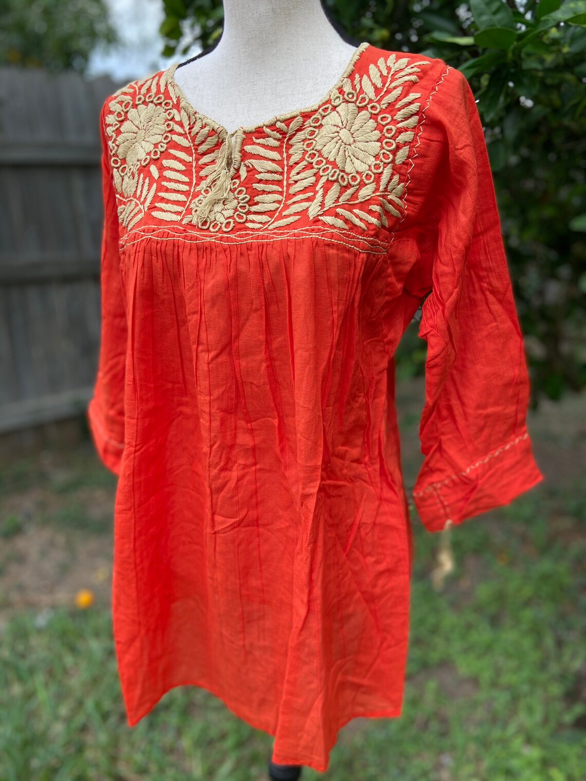 Beautiful Orange Color Gauze Blouse Embroidered Sun Etsy