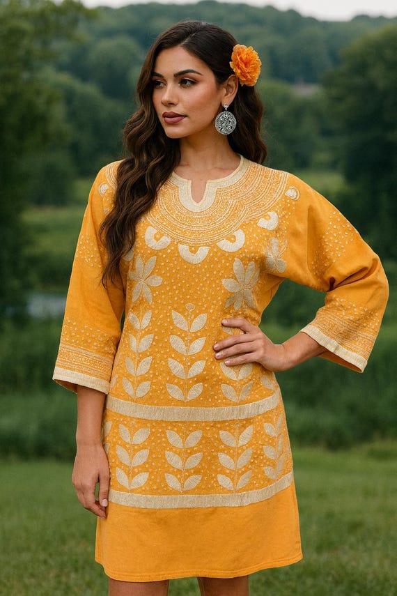 Gorgeous Floral Hand Embroidered Dress - Mexican Embroidered Dress - Floral Designs