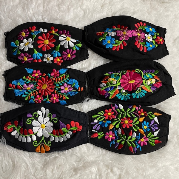 Mexican Embroidered Small Print Floral Design Face Masks - Artisan Made Face Masks