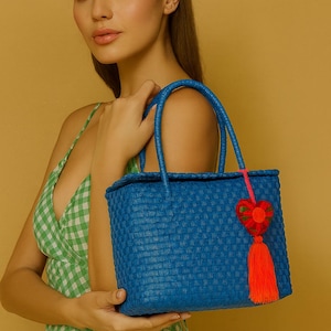 Handwoven Recycled Blue color Shoulder Bag - Artisan Made Purse from Chiapas, Mexico